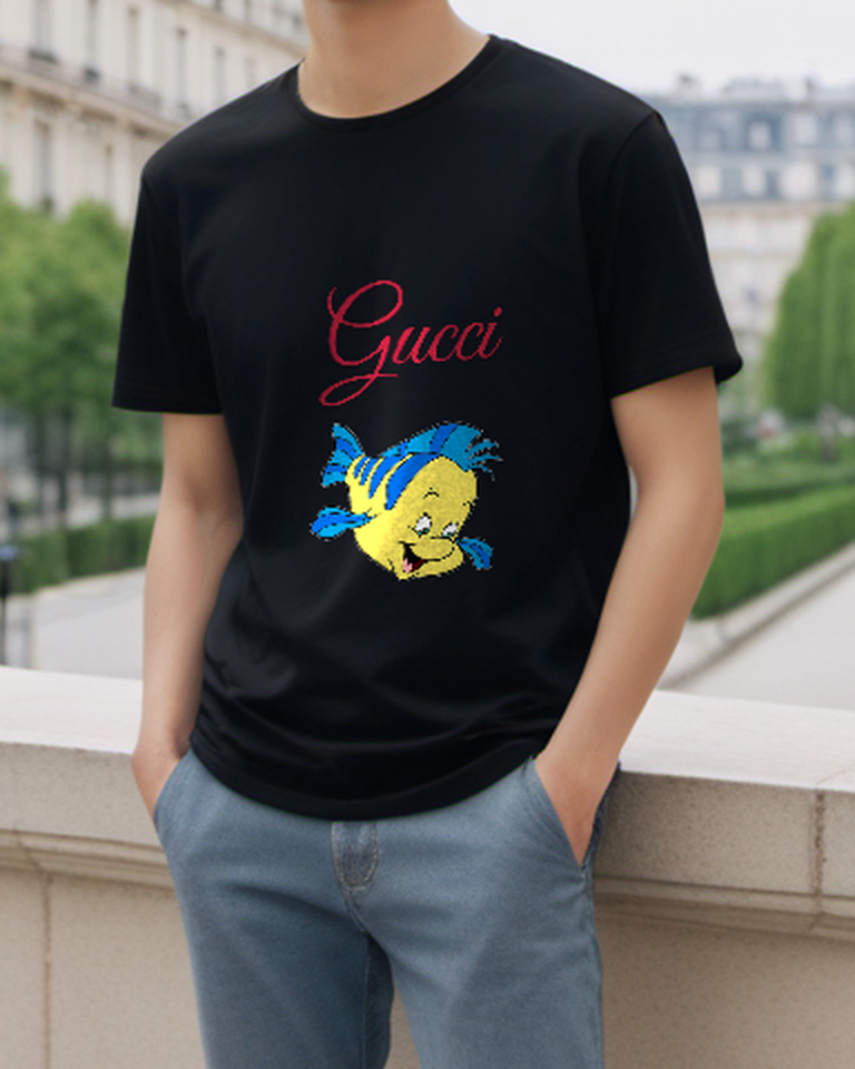 Black Bright Yellow Fish Portrait Graphic T-Shirt - styled view 2