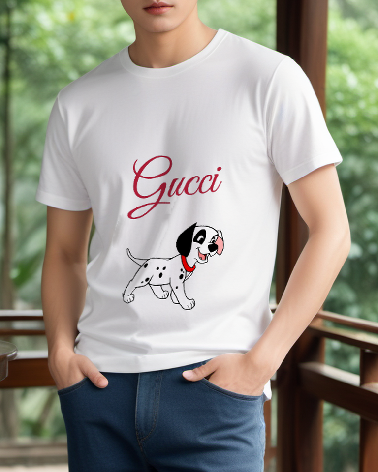 White Running Spotted Puppy Graphic T-Shirt - styled view 4