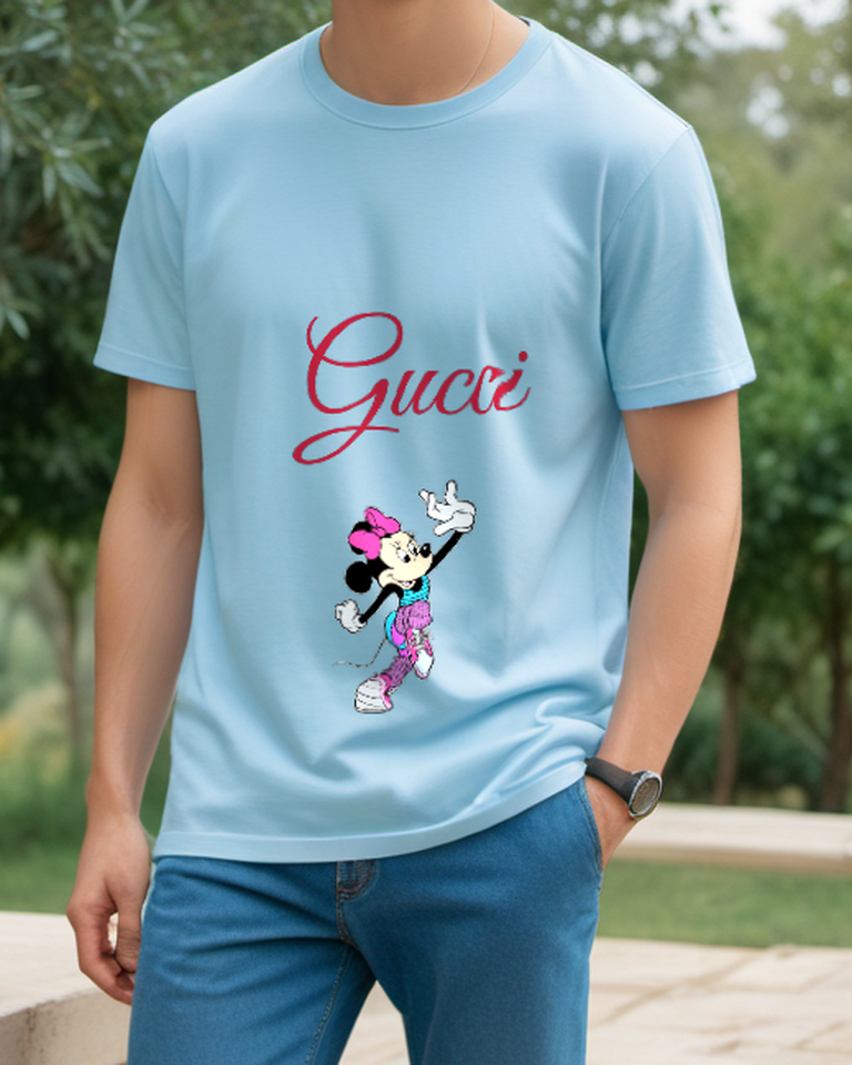 Sky Blue Headband Workout Mouse Graphic T-Shirt - styled view 2