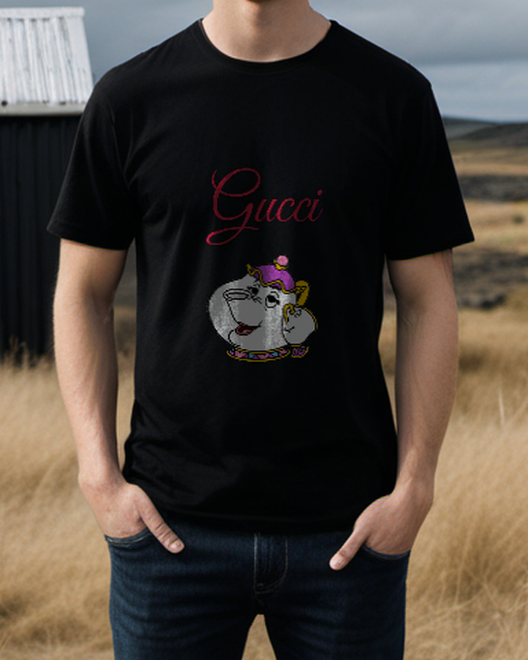 Black Smiling Purple Lid Teapot Graphic T-Shirt - styled view 2