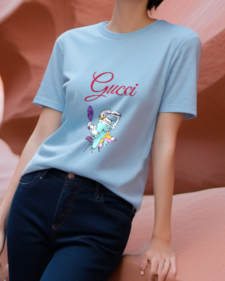 Sky Blue Bathrobe Mirror Duck Graphic T-Shirt - styled view 4