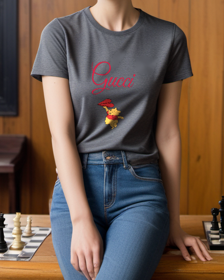 Charcoal Gray Paper Plane Bear Graphic T-Shirt - styled view 3